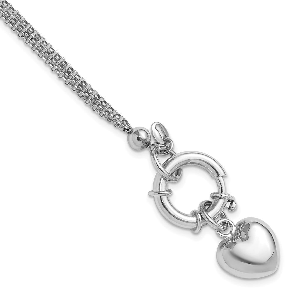 Sterling Silver Rhodium-plated Polished Puff Heart Dangle 6.5 Inch Bracelet