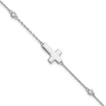Sterling Silver Rhodium-plated CZ Sideways Cross w/ ext. Bracelet
