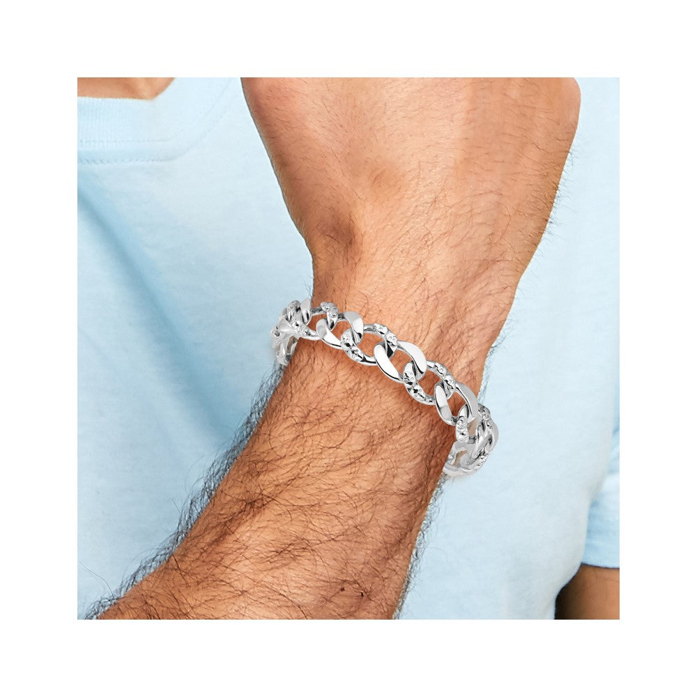 Sterling Silver Rhodium-plated 12mm Skull Curb Link 8.25in Bracelet