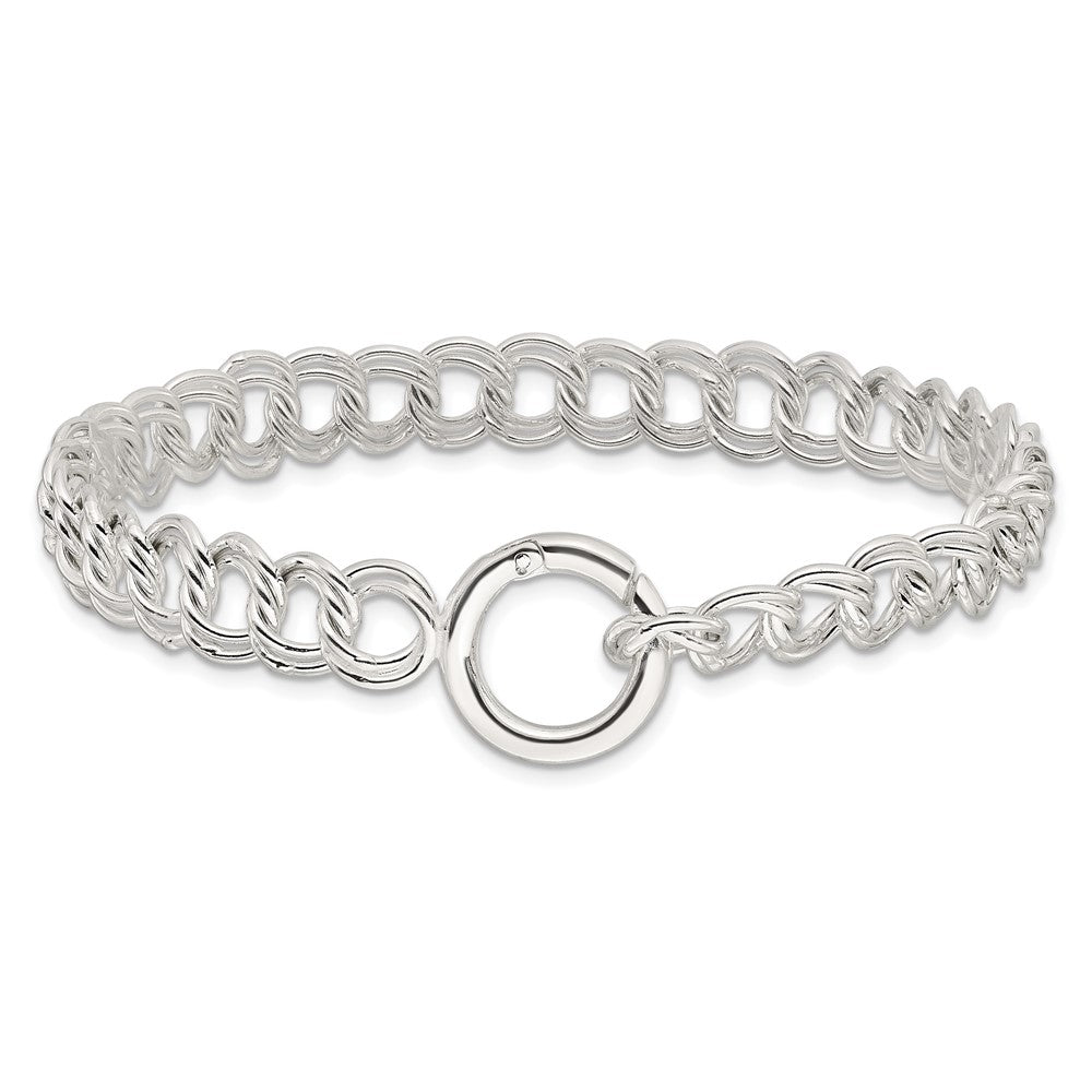 Sterling Silver Polished Double Link Charm Bracelet