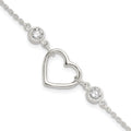 Sterling Silver Rhodium-plated Polished CZ and Open Heart 7 w/1in ext Brac