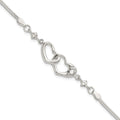 Sterling S Rh-pld Pol Open Double Heart CZ \I Heart U\" w/1in ext Bracelet"