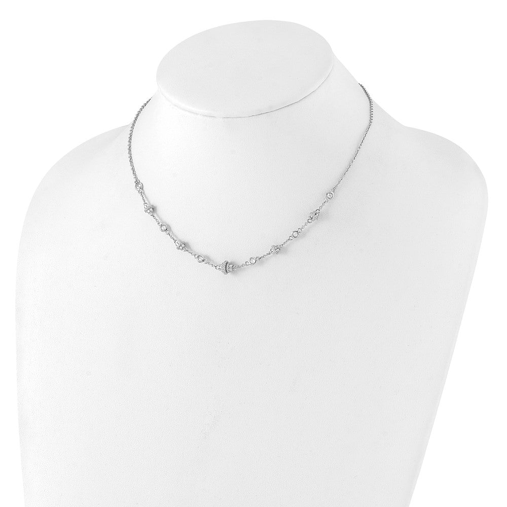 Sterling Silver Rhodium-plated Fancy w/ ext CZ Necklace