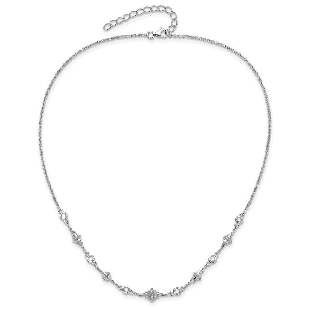 Sterling Silver Rhodium-plated Fancy w/ ext CZ Necklace