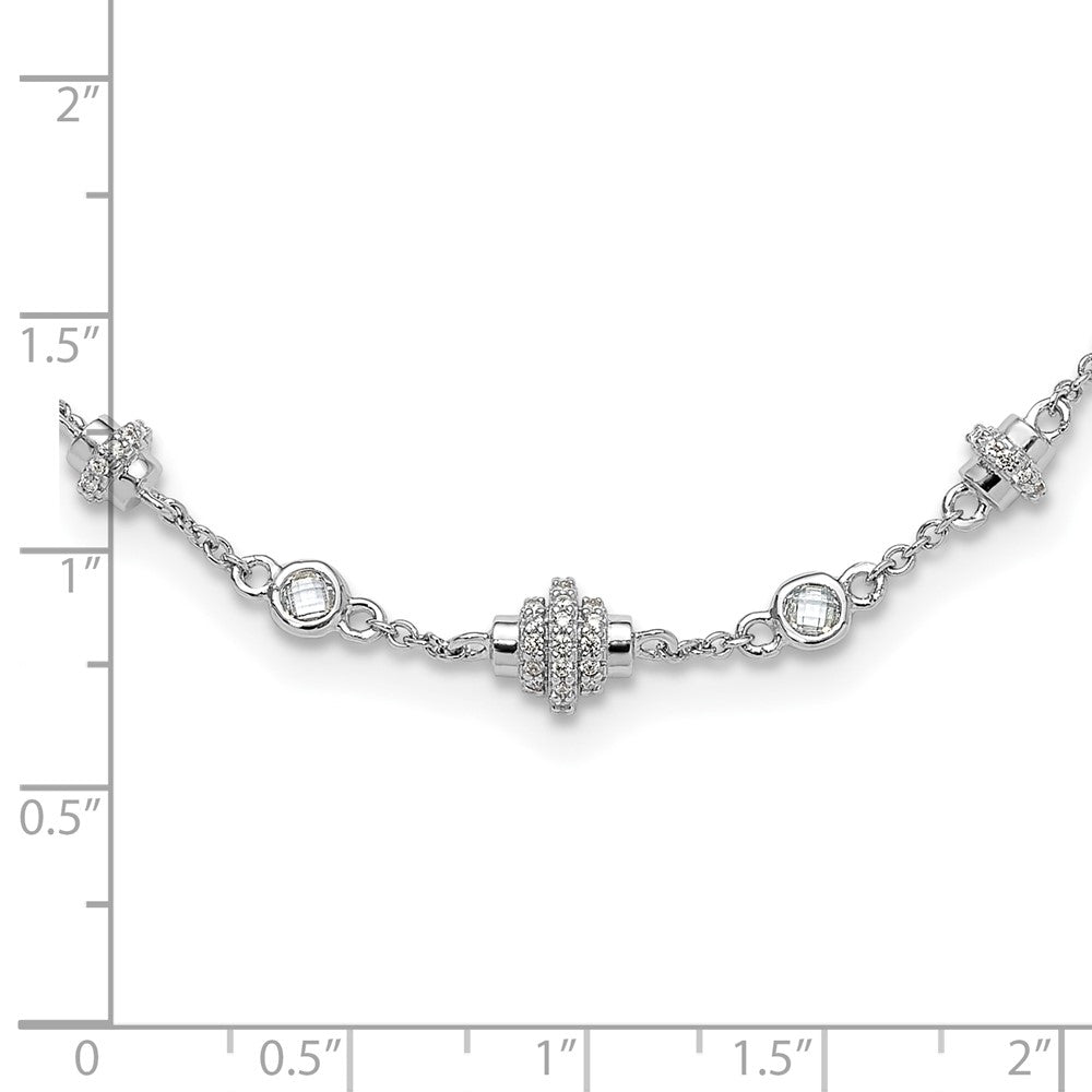 Sterling Silver Rhodium-plated Fancy w/ ext CZ Necklace