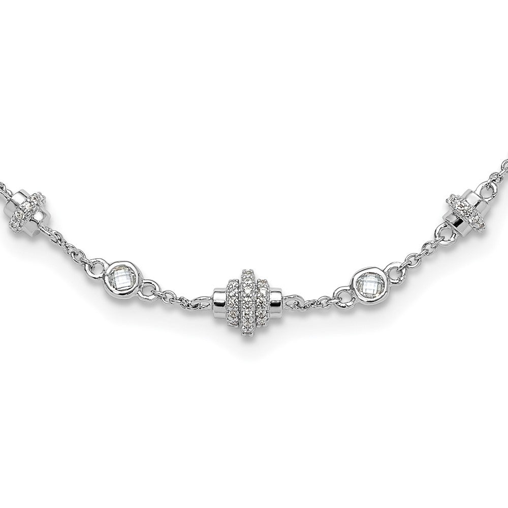 Sterling Silver Rhodium-plated Fancy w/ ext CZ Necklace