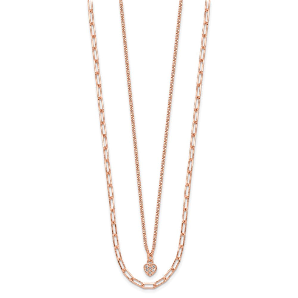 Sterling Silver Rose Gold-plated CZ Heart w/ ext. Bracelet