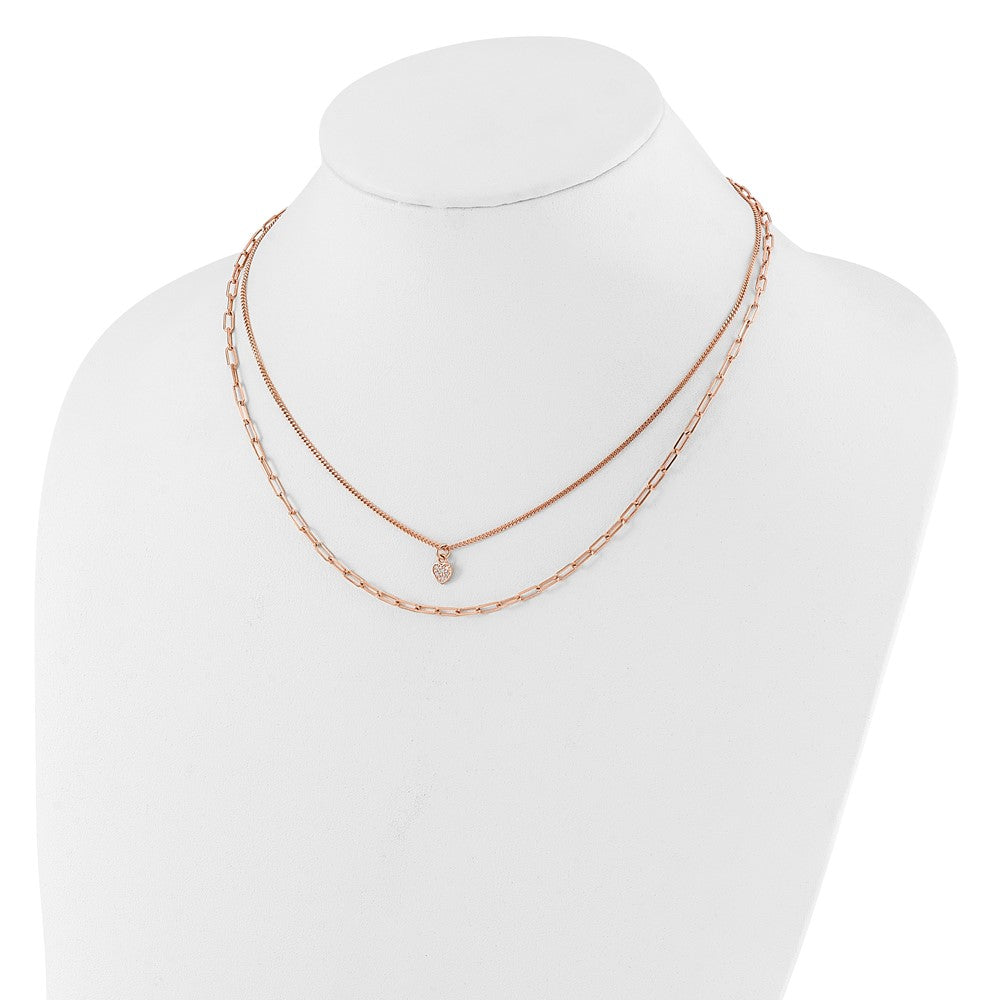 Sterling Silver Rose Gold-plated CZ Heart w/ ext. Bracelet