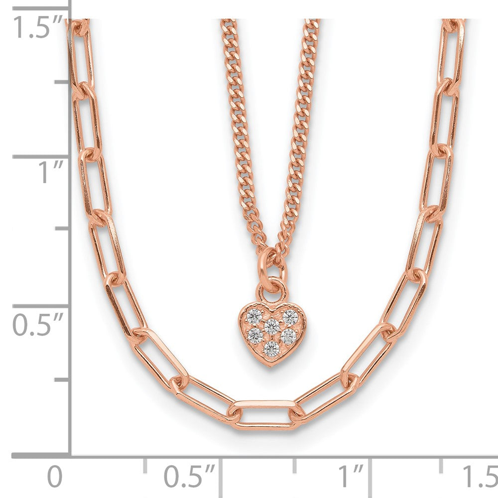 Sterling Silver Rose Gold-plated CZ Heart w/ ext. Bracelet