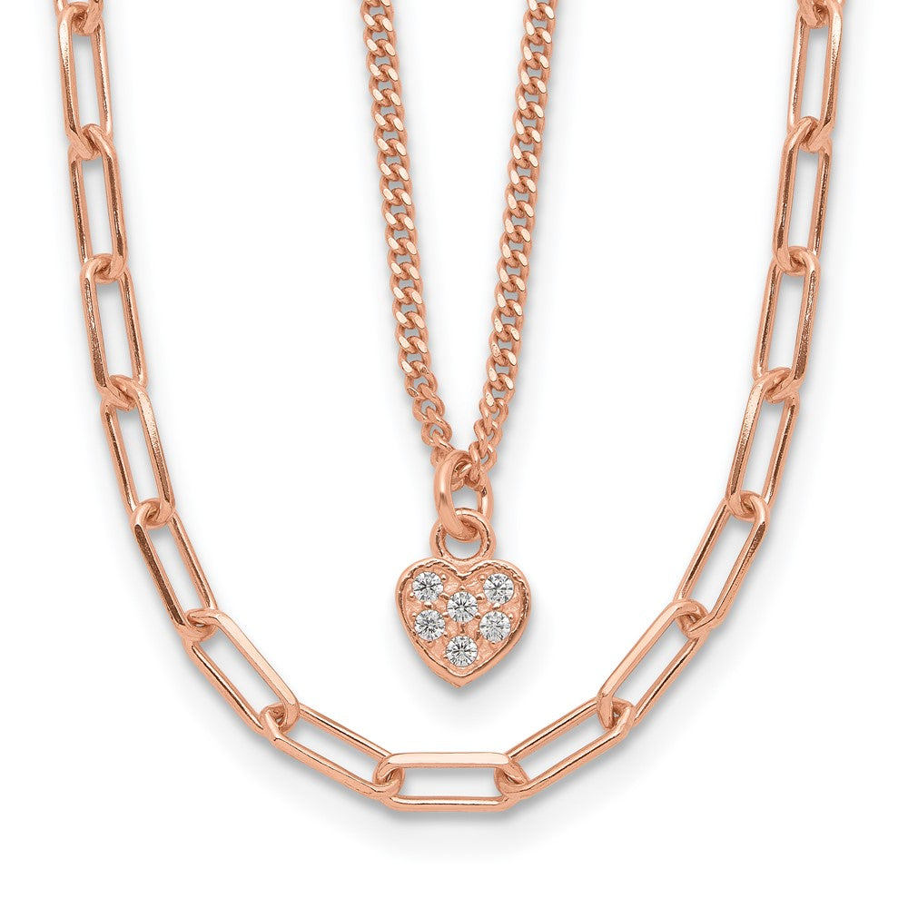 Sterling Silver Rose Gold-plated CZ Heart w/ ext. Bracelet