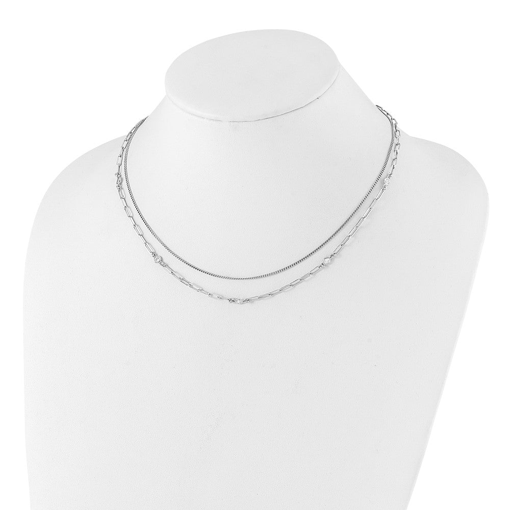Sterling Silver Rhodium-plated CZ 2 Strand w/ ext. Bracelet