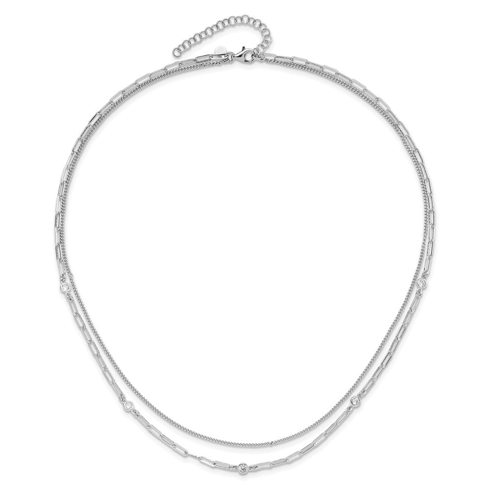 Sterling Silver Rhodium-plated CZ 2 Strand w/ ext. Bracelet