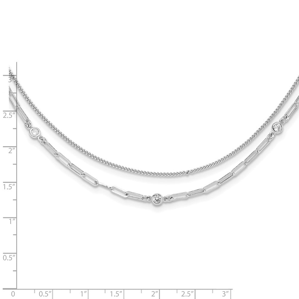 Sterling Silver Rhodium-plated CZ 2 Strand w/ ext. Bracelet