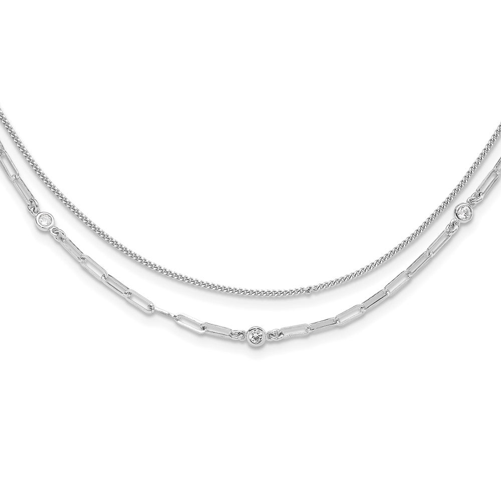 Sterling Silver Rhodium-plated CZ 2 Strand w/ ext. Bracelet
