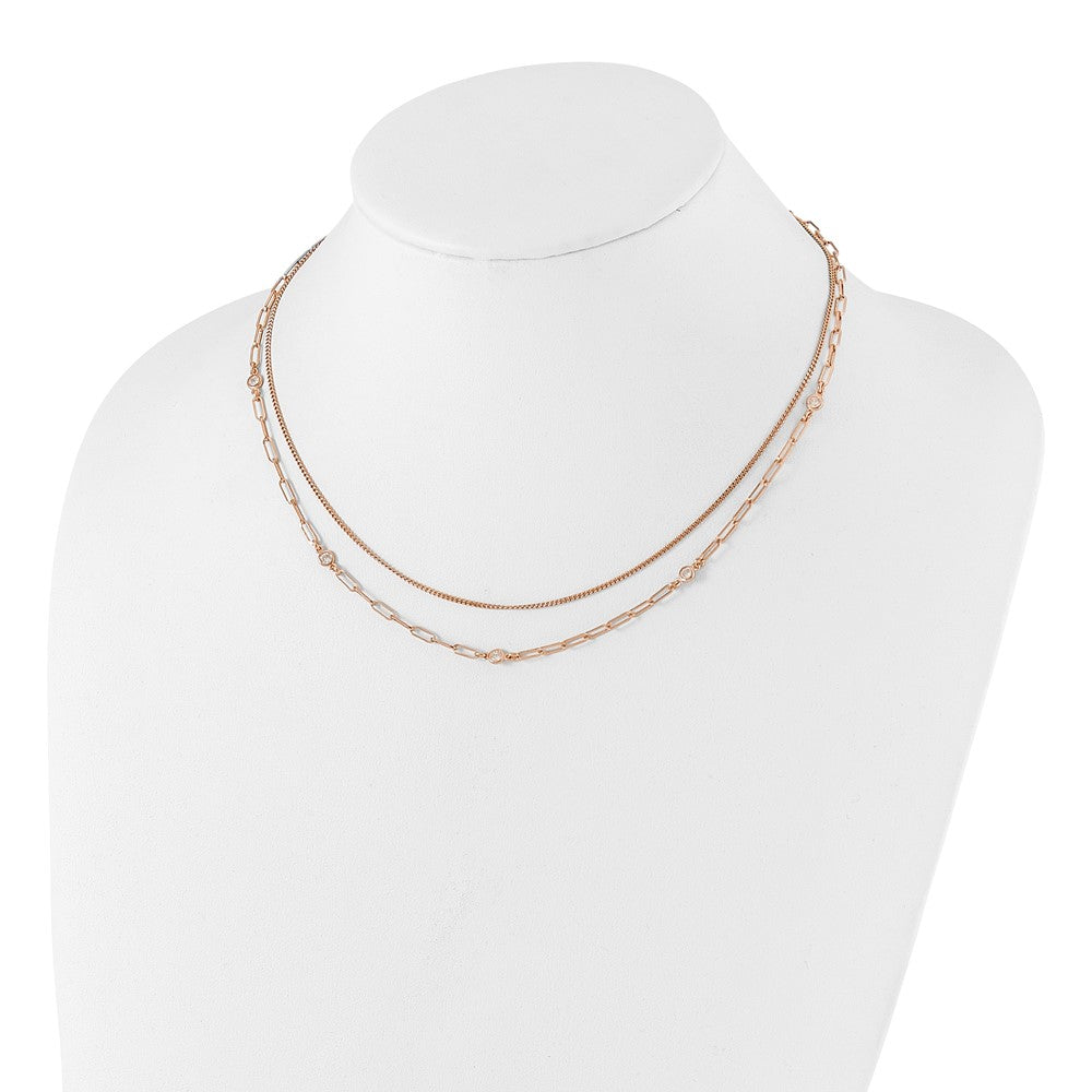 Sterling Silver Rose Gold-plated CZ 2 Strand w/ ext. Bracelet