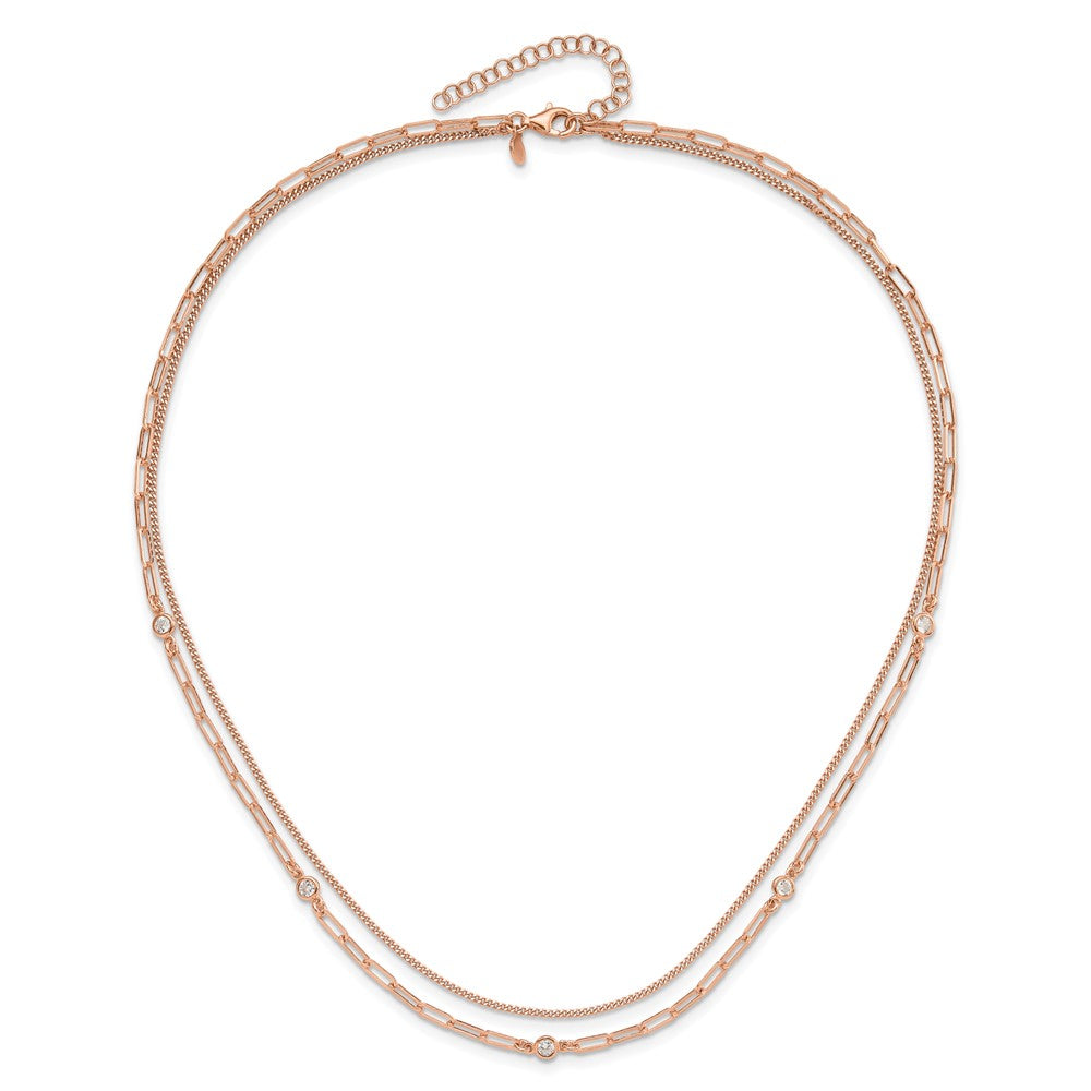 Sterling Silver Rose Gold-plated CZ 2 Strand w/ ext. Bracelet