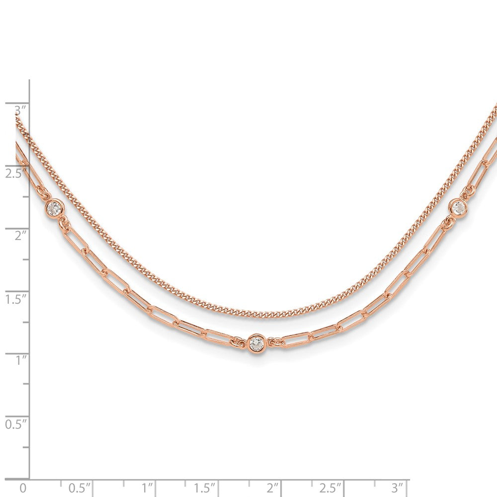 Sterling Silver Rose Gold-plated CZ 2 Strand w/ ext. Bracelet