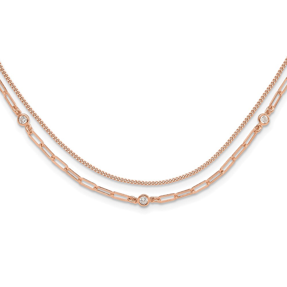 Sterling Silver Rose Gold-plated CZ 2 Strand w/ ext. Bracelet