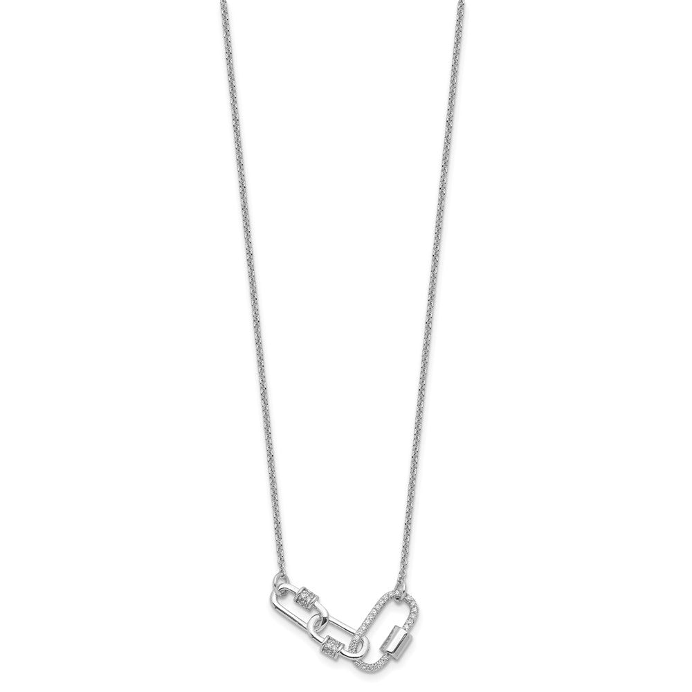 Sterling Silver Rhodium-plated Fancy Link CZ w/ ext Necklace