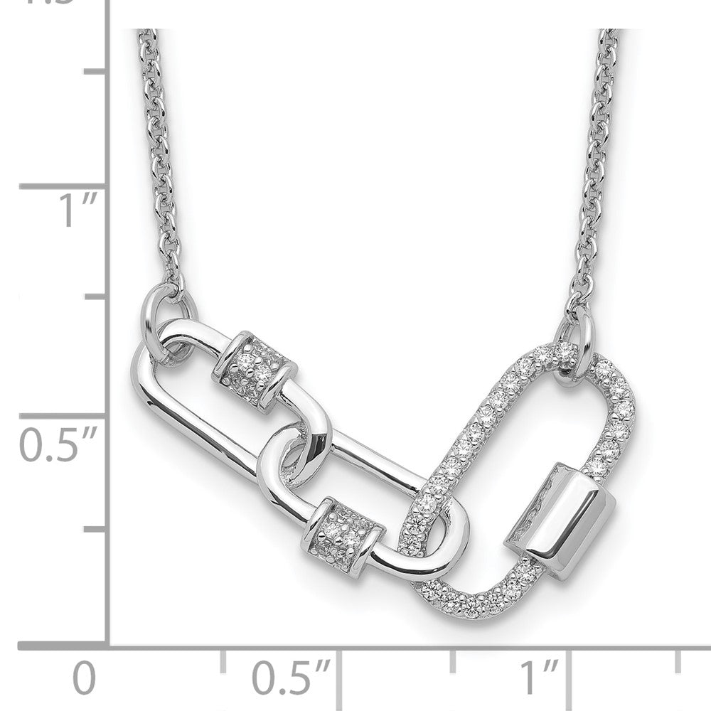 Sterling Silver Rhodium-plated Fancy Link CZ w/ ext Necklace