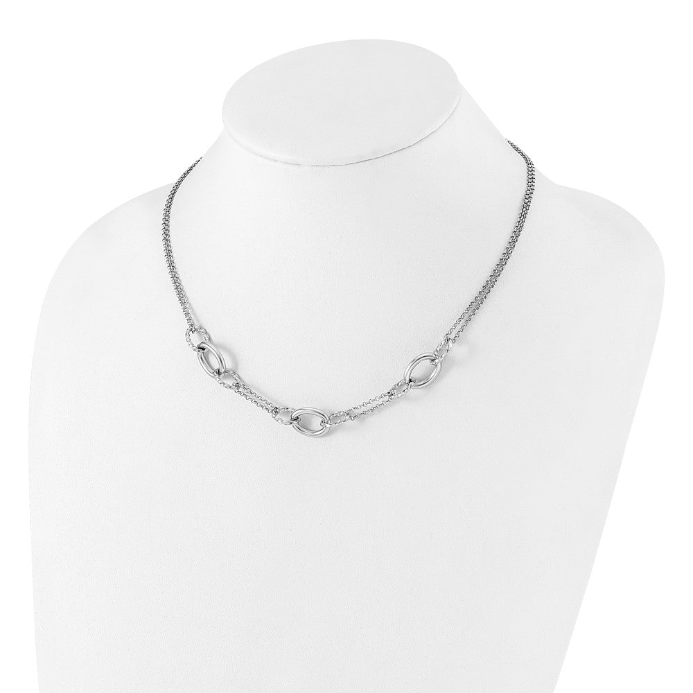 Sterling Silver Rhodium-plated w/ ext Interlocking Circles Bracelet