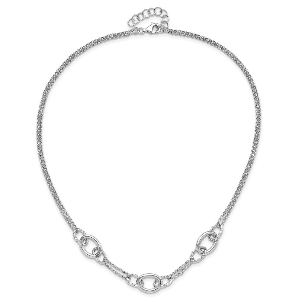 Sterling Silver Rhodium-plated w/ ext Interlocking Circles Bracelet