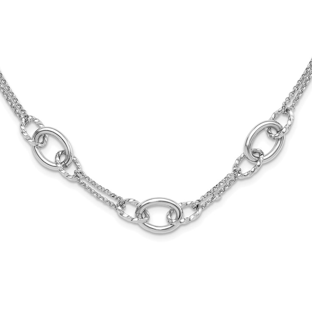 Sterling Silver Rhodium-plated w/ ext Interlocking Circles Bracelet