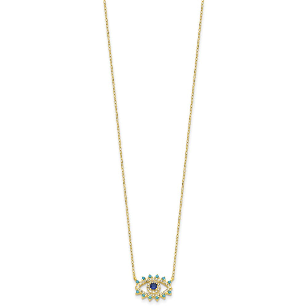 Sterling Silver Gold-plated Glass and Glass Crystal Evil Eye Necklace