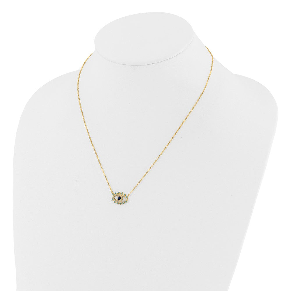 Sterling Silver Gold-plated Glass and Glass Crystal Evil Eye Necklace