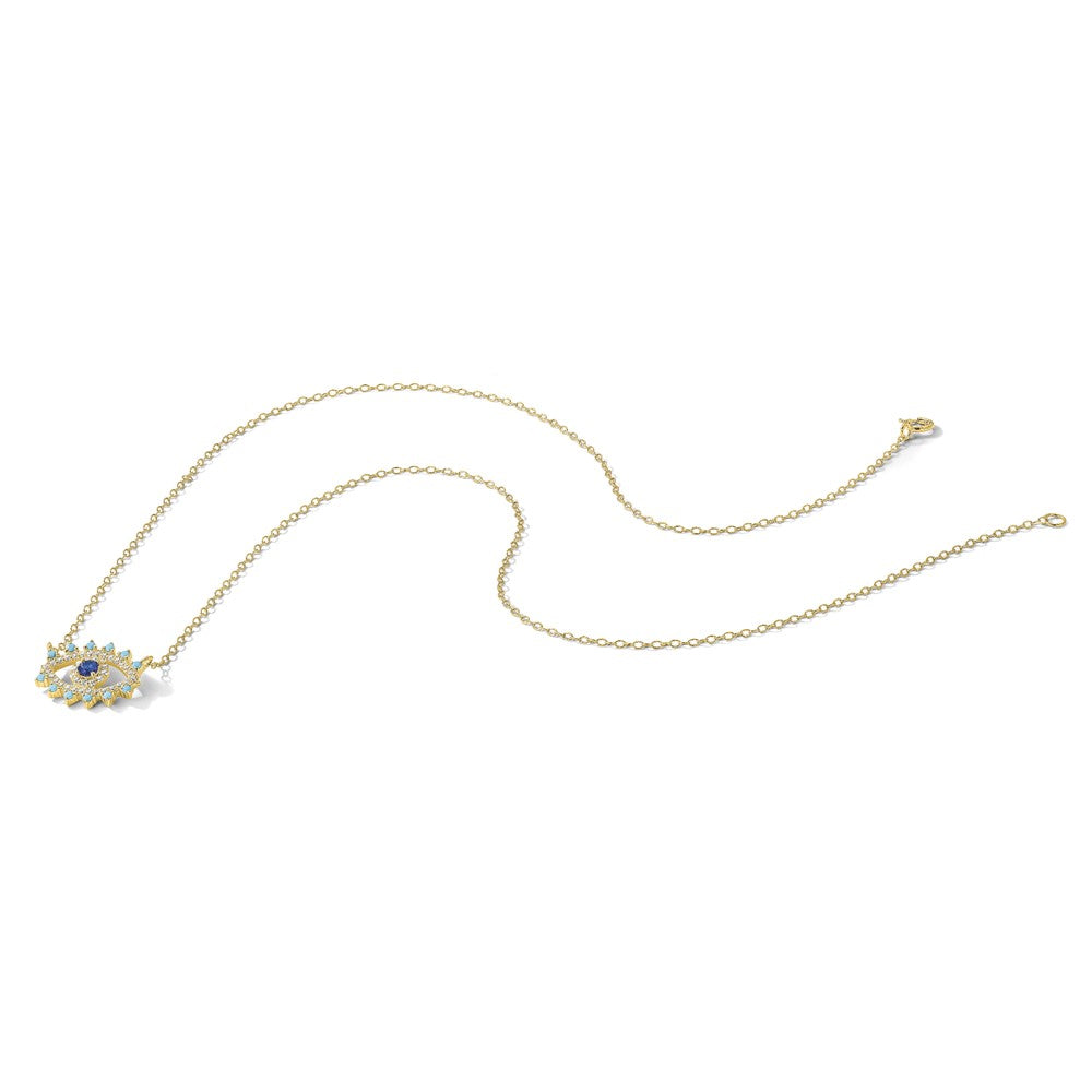 Sterling Silver Gold-plated Glass and Glass Crystal Evil Eye Necklace