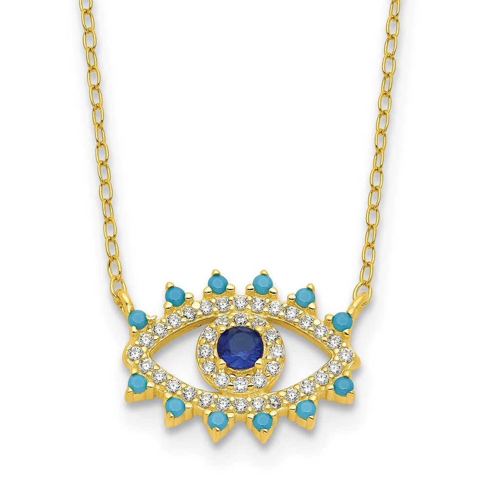 Sterling Silver Gold-plated Glass and Glass Crystal Evil Eye Necklace