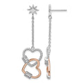 Pure Fire Sterling Silver Rhod-plated Rose-tone CZ Hearts Dangle Post Earri