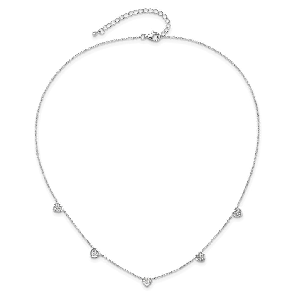 Sterling Silver RH-plated w/Micro Pave CZ Hearts 16in w/2in ext Necklace