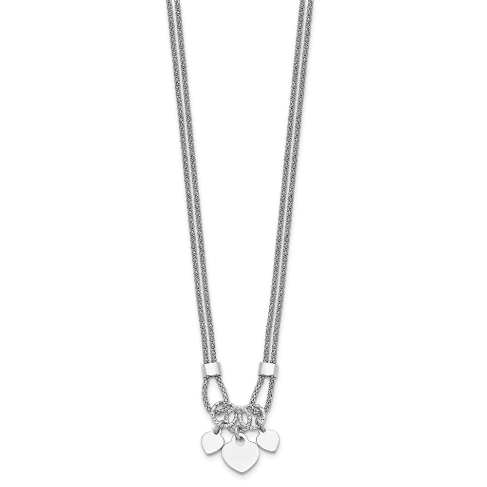 Sterling Silver Rhod-plated Polished Heart Dangle ext Bracelet