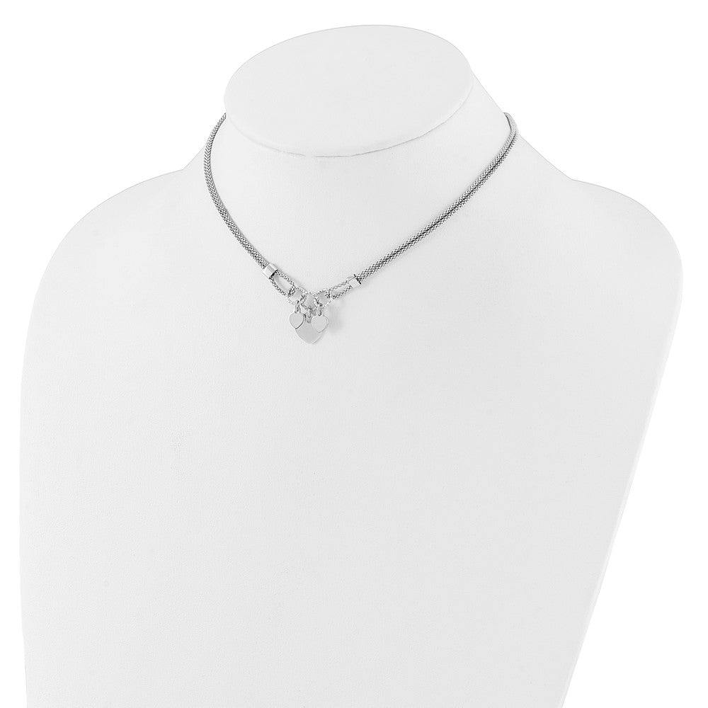 Sterling Silver Rhod-plated Polished Heart Dangle ext Bracelet