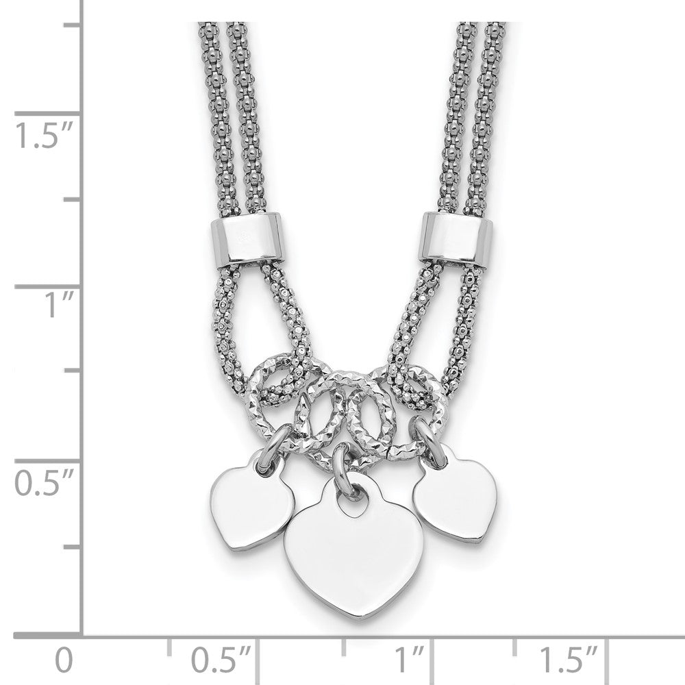 Sterling Silver Rhod-plated Polished Heart Dangle ext Bracelet