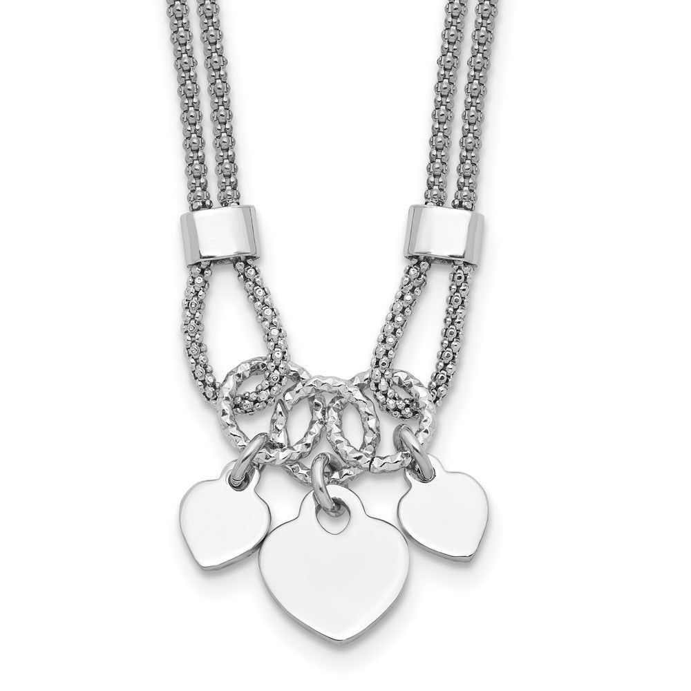 Sterling Silver Rhod-plated Polished Heart Dangle ext Bracelet