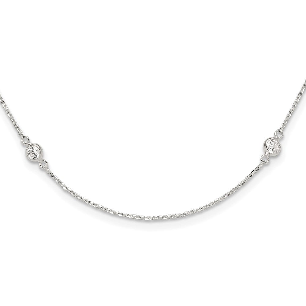 Sterling Silver Polished CZ 6 Station with ext Necklace