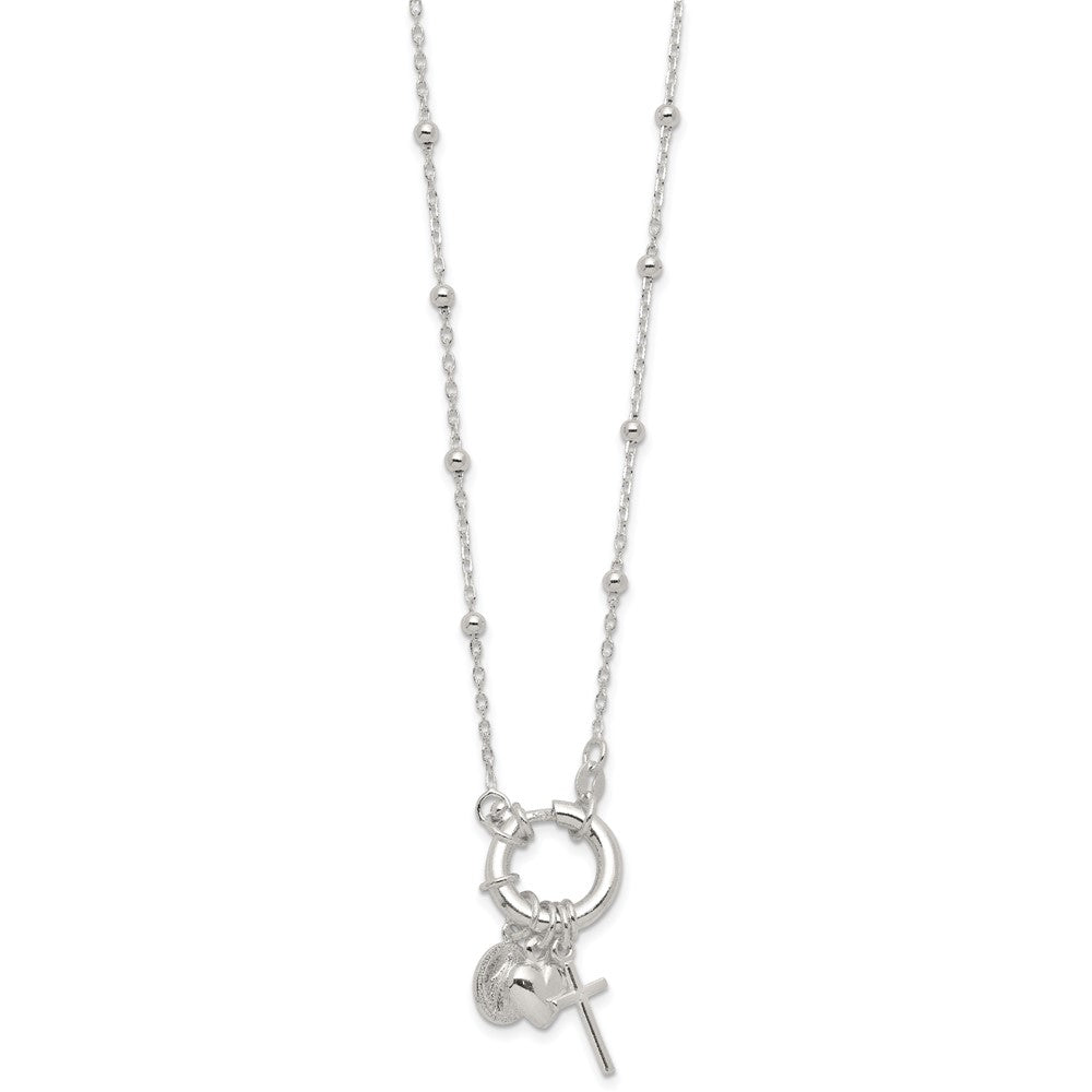 Sterling Silver Heart/Miraculous Medal/Cross Charm 18in Necklace