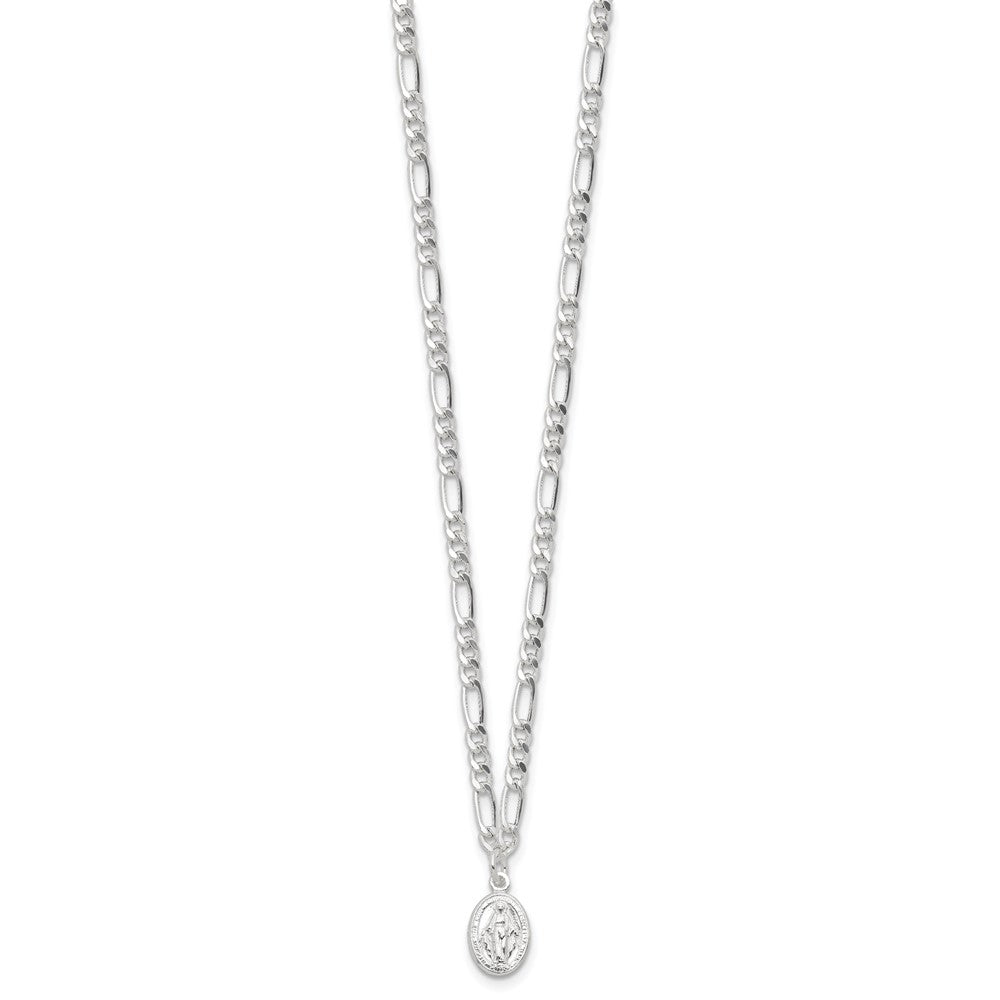 Sterling Silver RH-plated Miraculous Medal Link w/ ext. Necklace