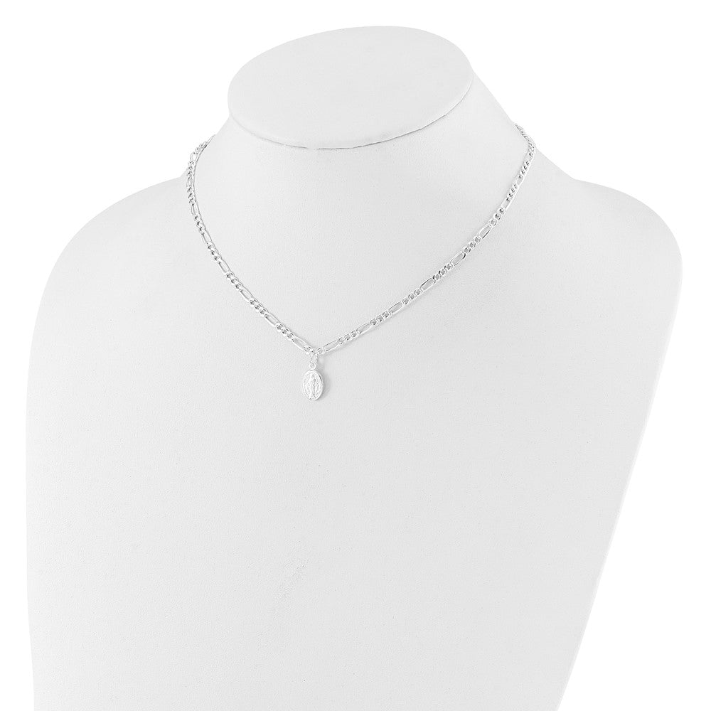 Sterling Silver RH-plated Miraculous Medal Link w/ ext. Necklace