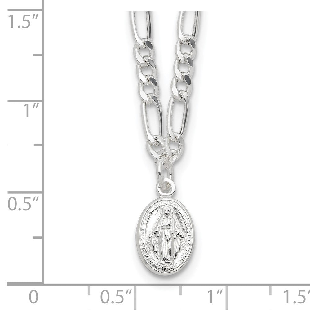 Sterling Silver RH-plated Miraculous Medal Link w/ ext. Necklace