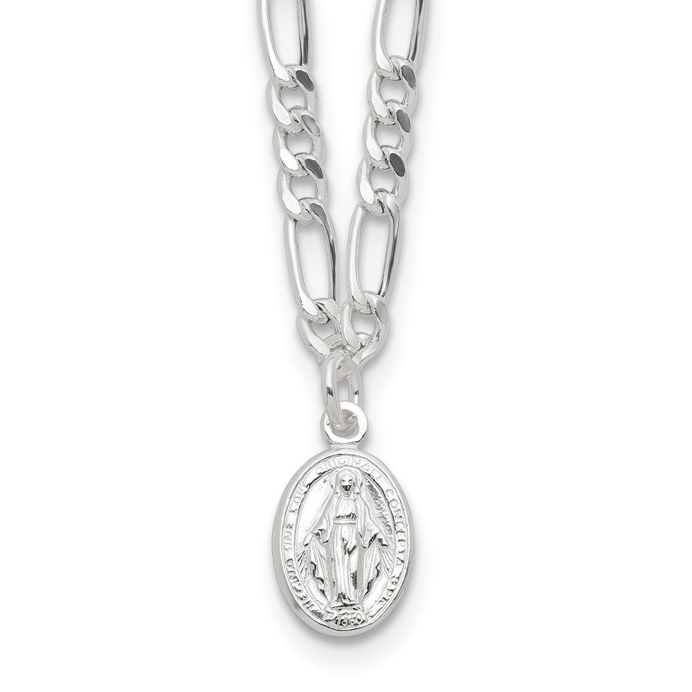 Sterling Silver RH-plated Miraculous Medal Link w/ ext. Necklace