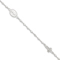 Sterling Silver Polished with CZ Cross and Miraculous Medal 7.5in Bracelet