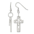 Sterling Silver Polished Double Open Cross Shepherd Hook Earrings