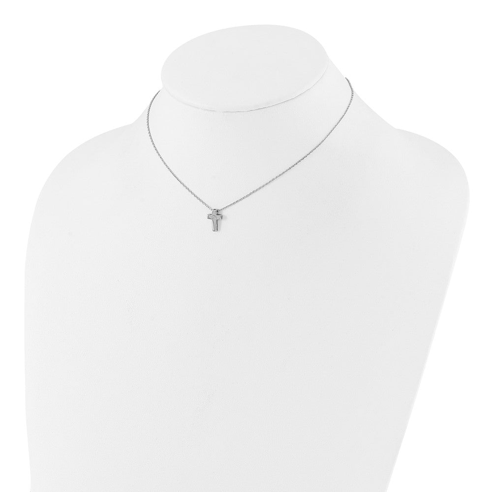 Sterling Silver Rhodium-plated CZ Cross Necklace