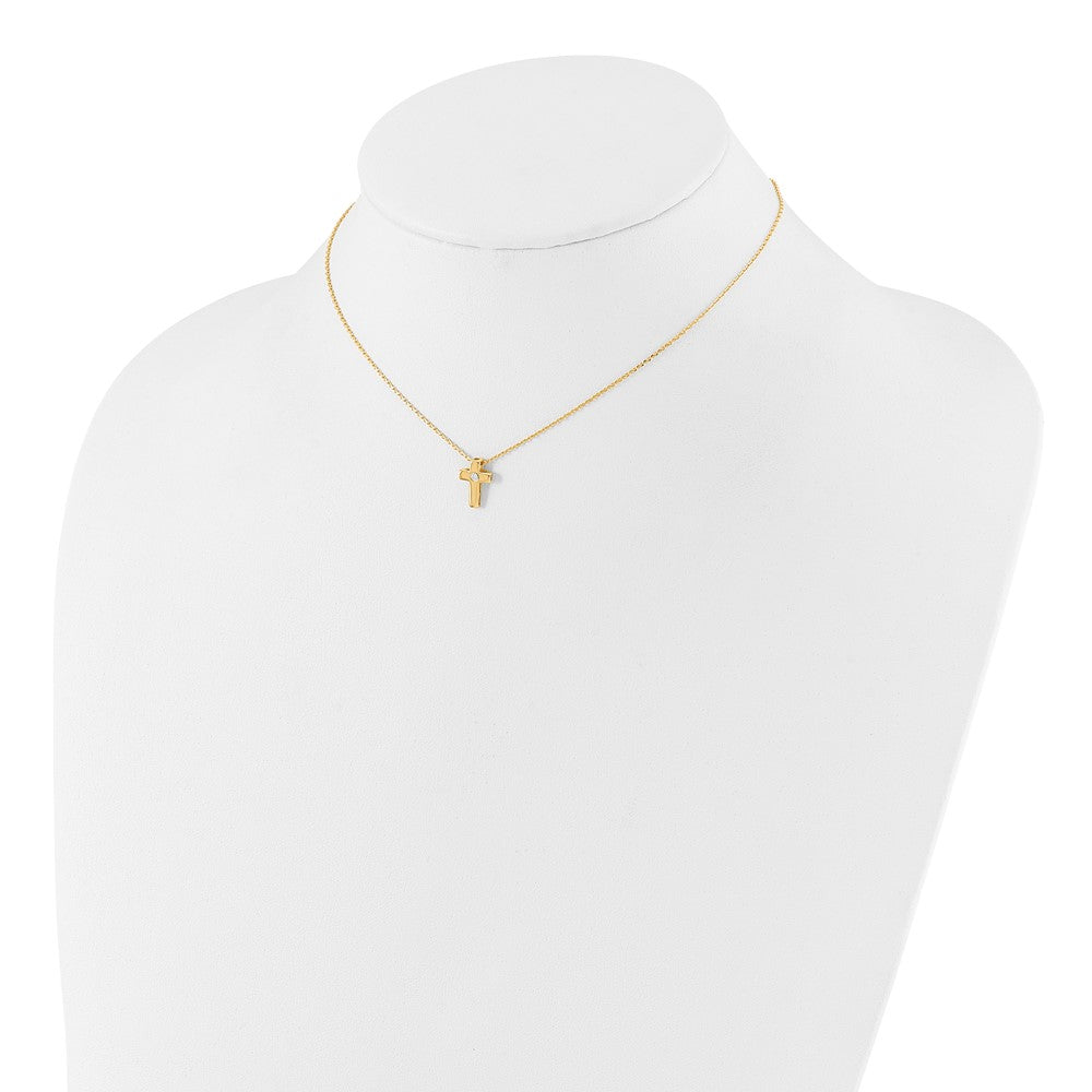 Sterling Silver Gold-tone CZ Cross Necklace