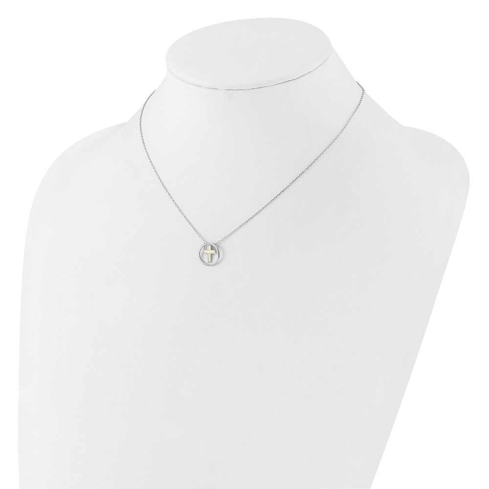 Sterling Silver RH-plated Created Opal Inlay Cross 16in w/2in ext Necklace