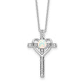 Sterling Silver RH-plated Created Opal and CZ Cross w/Heart 18in Necklace