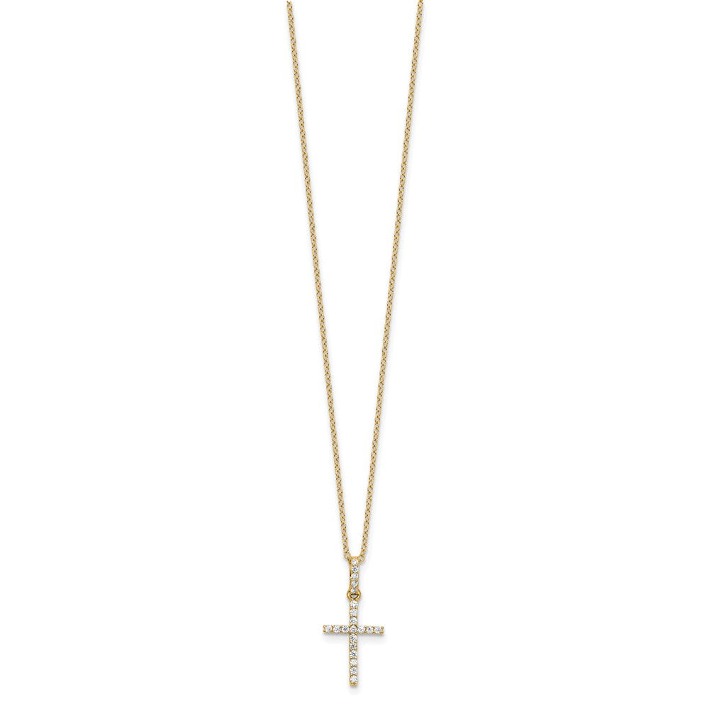 Sterling Silver Gold-tone CZ Cross 18in Necklace